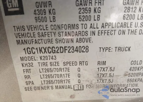 2013 Chevrolet Silverado 2500Hd Lt из США, поврежденный, VIN 1GC1KXCG2DF234028